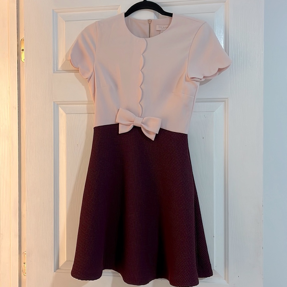Ted Baker Adeline mini pink and maroon dress with bow